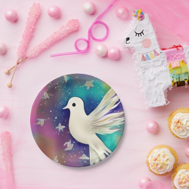 Beautiful White Watercolor Dove aper Plate (Party)