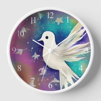 Beautiful White Watercolor Dove Clock