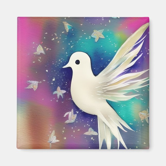 Beautiful White Watercolor Dove Magnet (Front)