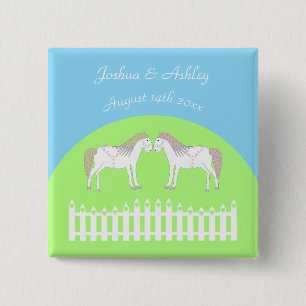 Beautiful White Wedding Horses Custom 15 Cm Square Badge