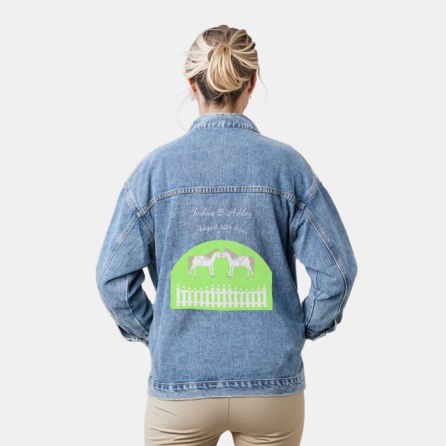 Beautiful White Wedding Horses Custom Denim Jacket (Model)