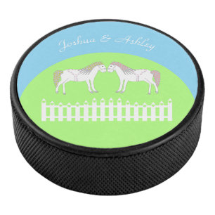 Beautiful White Wedding Horses Custom Hockey Puck