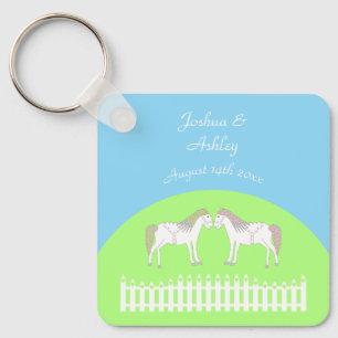 Beautiful White Wedding Horses Custom Key Ring