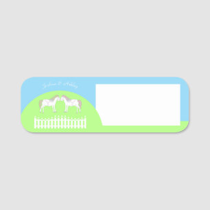 Beautiful White Wedding Horses Custom Name Tag