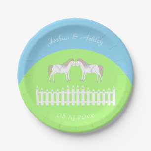 Beautiful White Wedding Horses Custom Paper Plate