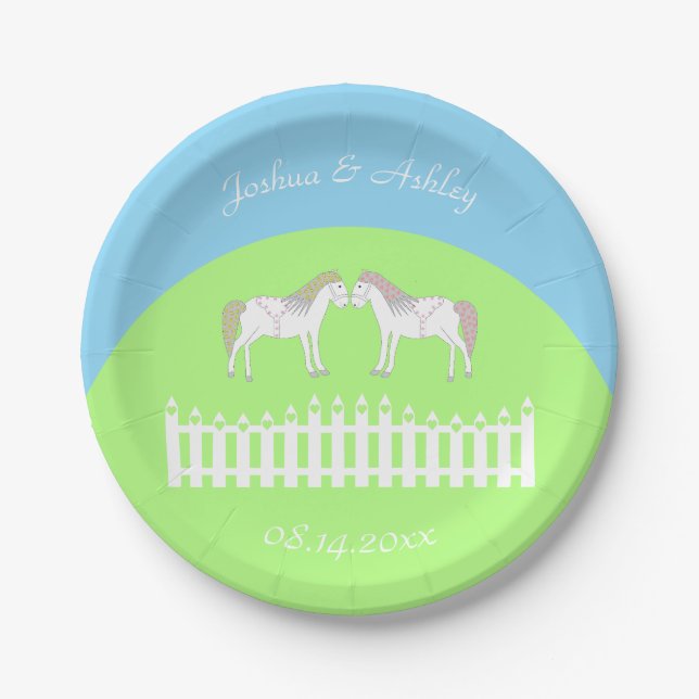 Beautiful White Wedding Horses Custom Paper Plate (Front)