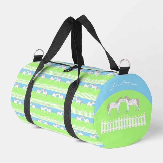 Beautiful White Wedding Horses Custom Patterned Duffle Bag (Left Corner)