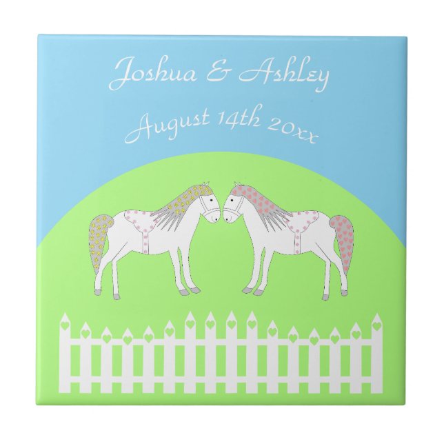 Beautiful White Wedding Horses Custom Tile (Front)