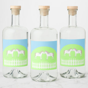 Beautiful White Wedding Horses Liquor Bottle Label