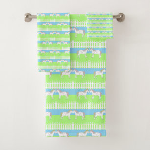 Beautiful White Wedding Horses Patterned Bath Towel Set