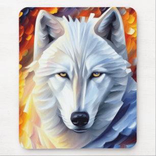 Beautiful White Wolf Painting Mouse Pad