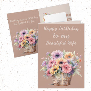 Beautiful wife gerbera flowers brown birthday card