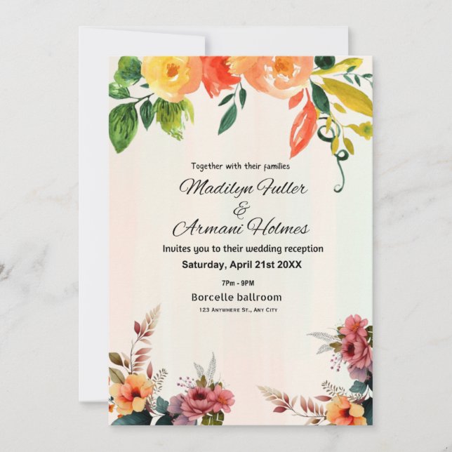 Beautiful Wild Flowers Wedding  Invitation (Front)