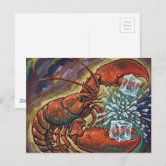 Beautiful Wild Maine Lobster Breaking Ice Cubes Postcard (Front/Back)