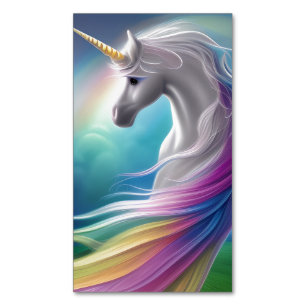 Beautiful, wild, Opalescent Unicorn, long rainbow  Magnetic Business Card