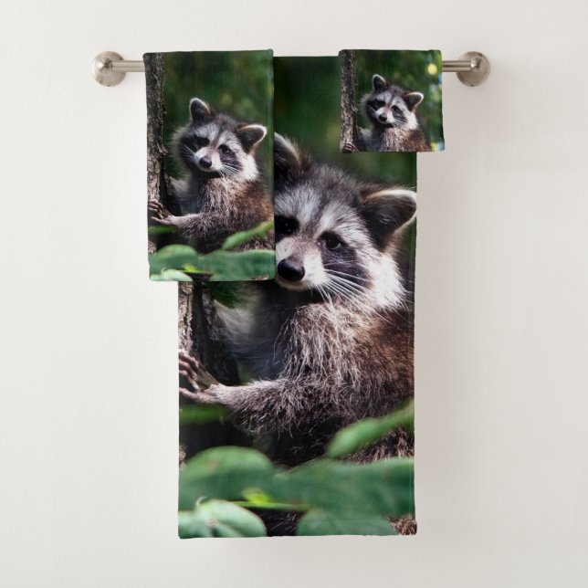 Beautiful Wild Racoon on the Forest Bath Towel Set (Insitu)