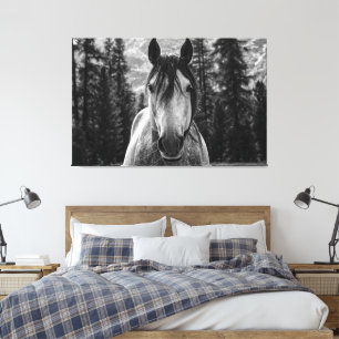 Beautiful Wild Spirited Horse Black and White Canvas Print