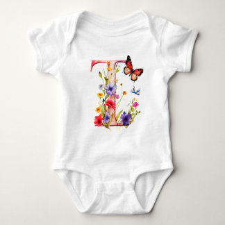 Beautiful Wildflower Butterfly Monogram Baby Bodysuit