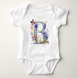 Beautiful Wildflower Butterfly Monogram Baby Bodysuit