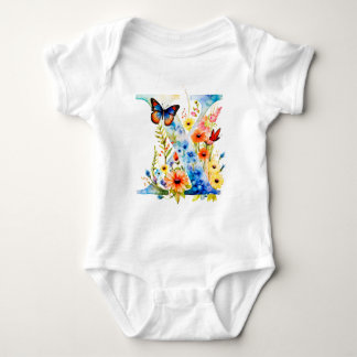 Beautiful Wildflower Butterfly Monogram Baby Bodysuit