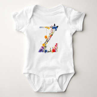Beautiful Wildflower Butterfly Monogram Baby Bodysuit