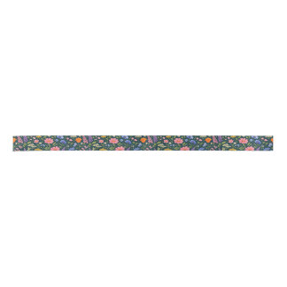 Beautiful Wildflower Garden on Dark Teal Satin Ribbon