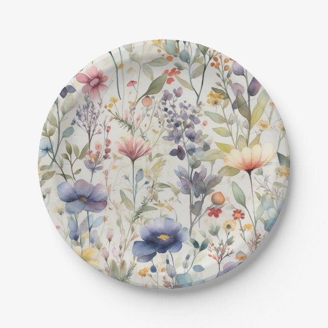Beautiful Wildflower Print Paper Plate (Front)