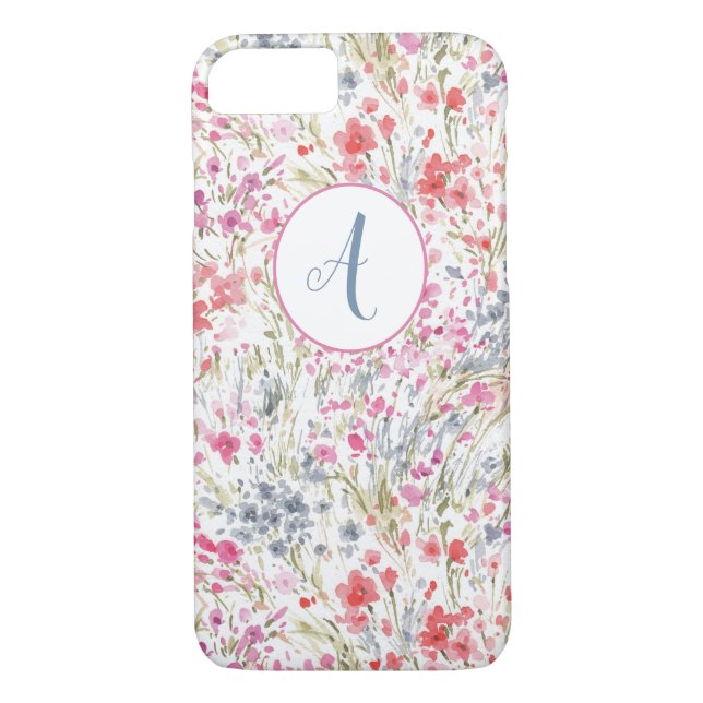 Beautiful Wildflower Watercolor Pattern Monogram Case-Mate iPhone Case (Back)