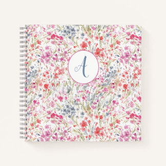 Beautiful Wildflower Watercolor Pattern Monogram Notebook