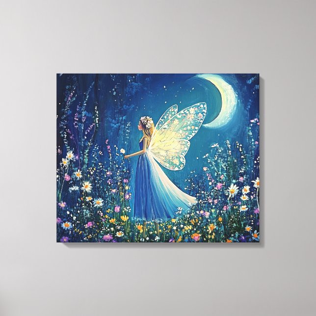 Beautiful wildflowers & Moonlight and fairy.  Canvas Print (Front)