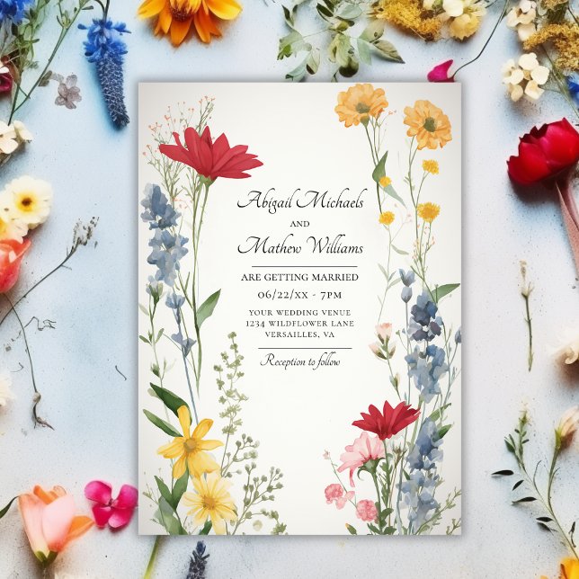 Beautiful Wildflowers Nature Trendy Floral Wedding Invitation (Front - Beautiful Wildflowers Nature Trendy Floral Wedding Invitation)