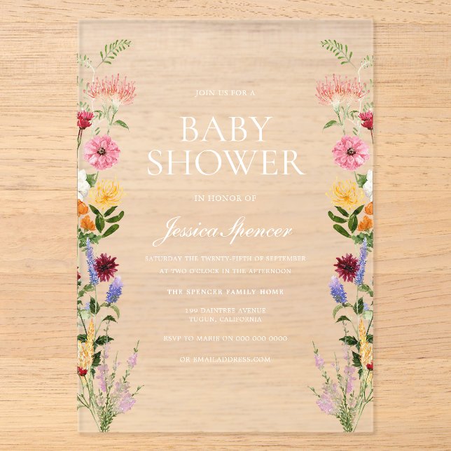 Beautiful Wildflowers Summer Spring Baby Shower Acrylic Invitations (Front)