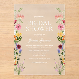 Beautiful Wildflowers Summer Spring Bridal Shower Acrylic Invitations