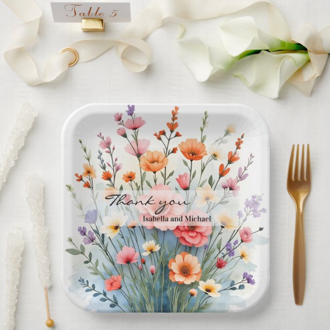 Beautiful Wildflowers Trendy Luxury Collection Paper Plate (Wedding)