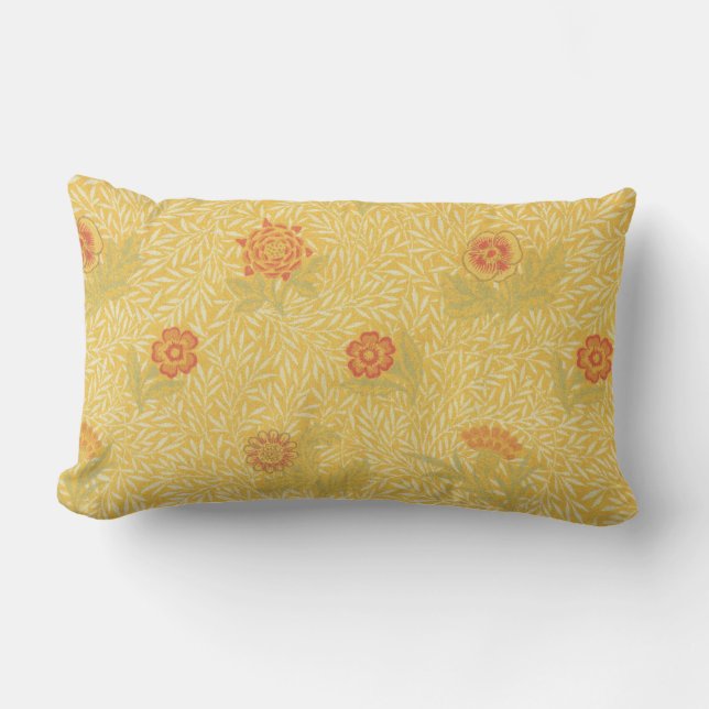 Beautiful William Morris Yellow Peach Floral  Lumbar Cushion (Front)