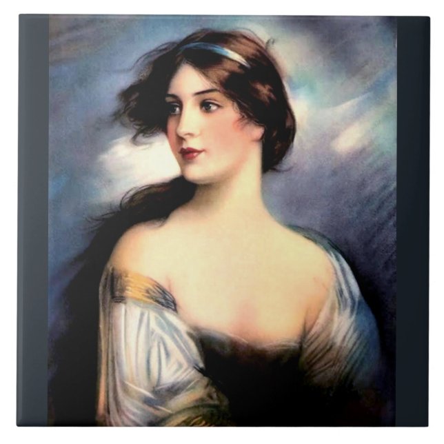 beautiful wind-blown Victorian woman Tile (Front)