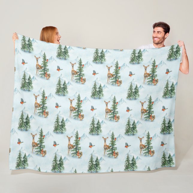Beautiful Winter Animals Young Deer Squirrel Birds Fleece Blanket (In Situ)