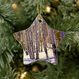 Beautiful Winter Aspens in Violet Green Blue White Ceramic Tree Decoration
