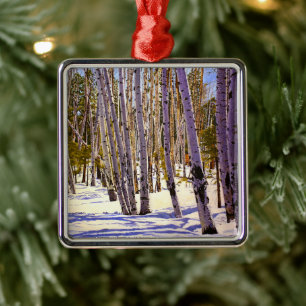 Beautiful Winter Aspens in Violet Green White Blue Metal Tree Decoration