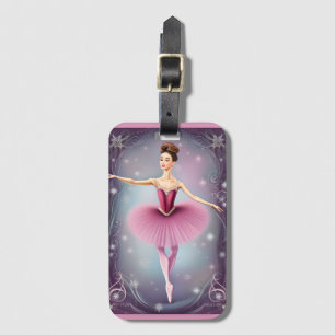 Beautiful Winter Brunette Ballerina Pink Purple Luggage Tag