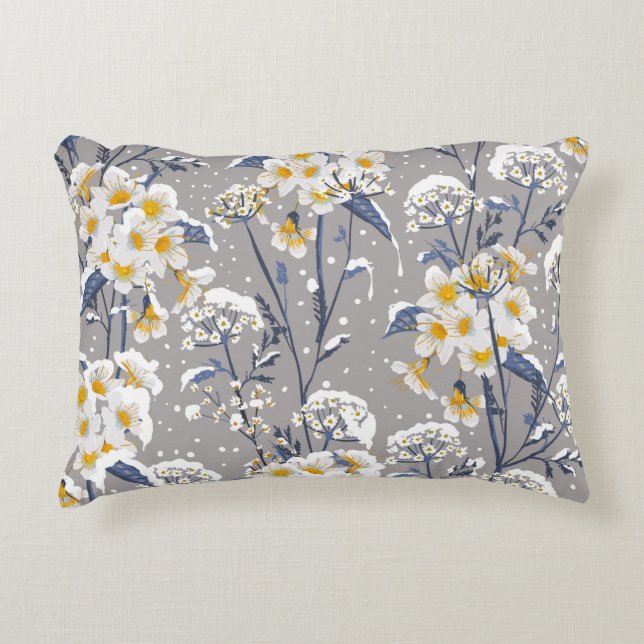 Beautiful winter flower blooming in the snow delic decorative cushion (Front)