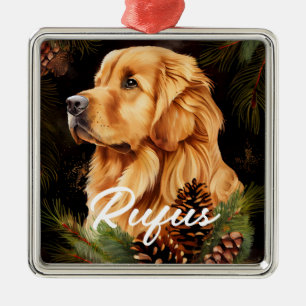 BEAUTIFUL WINTER GOLDEN RETRIEVER DOG METAL TREE DECORATION