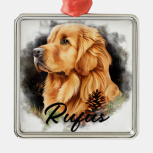BEAUTIFUL WINTER GOLDEN RETRIEVER DOG METAL TREE DECORATION