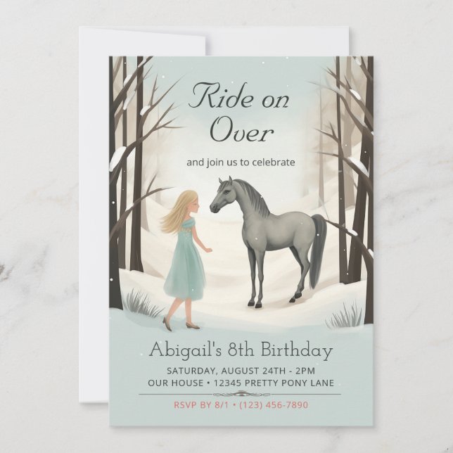 Beautiful Winter Horse and Girl Pony Birthday Invitation (Front)