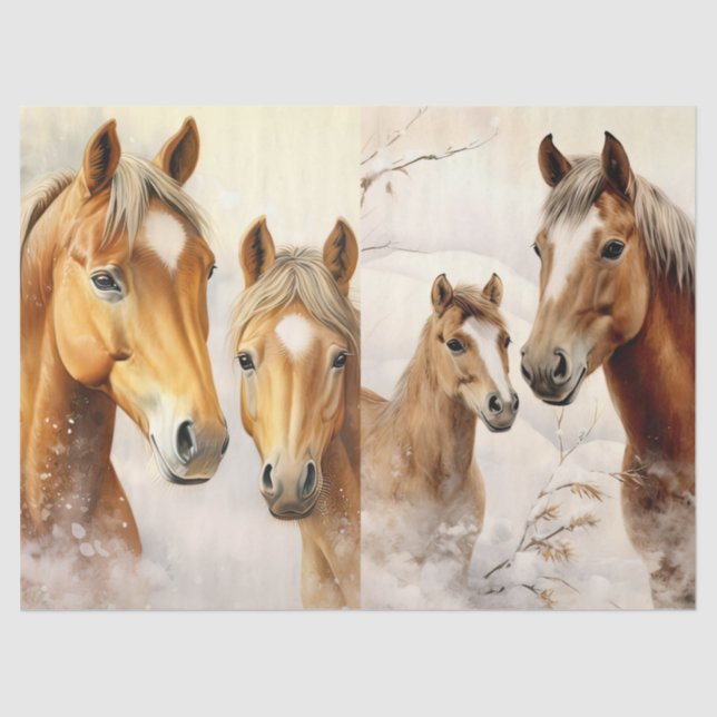 Beautiful Winter Horses Decoupage Tissue Paper (Front)