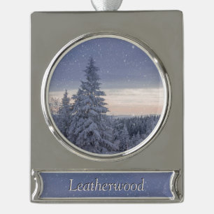 Beautiful Winter Landscape Personal Silver Plated Banner Ornament