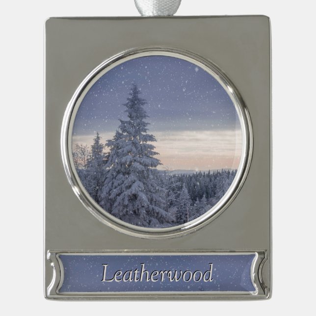 Beautiful Winter Landscape Personal Silver Plated Banner Ornament (Front)