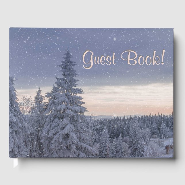 Beautiful Winter Landscape Personal Text in Spine Guest Book (Front)
