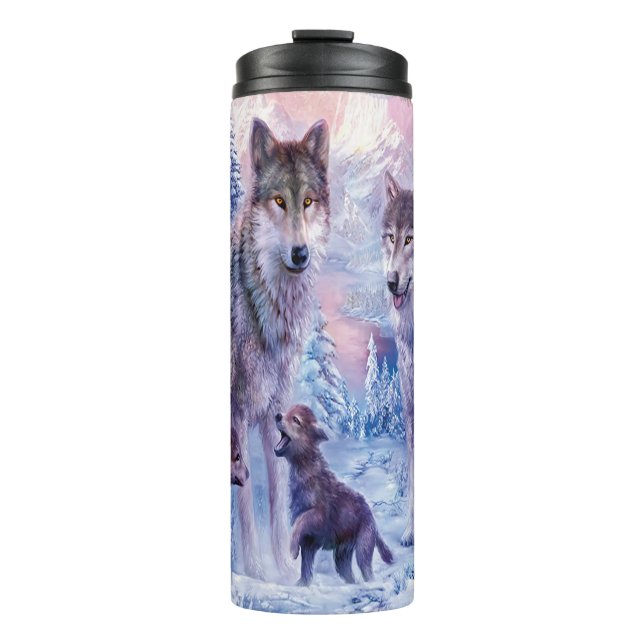 Beautiful Winter Landscape With a Pack of Wolves Thermal Tumbler (Front)