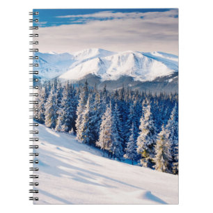 Beautiful winter landscape with snow covered trees notebook